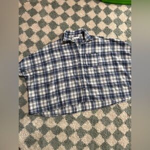 MABLE Women’s Blue Oversized Boxy Collared Button Down Flannel Shirt Trendy Md